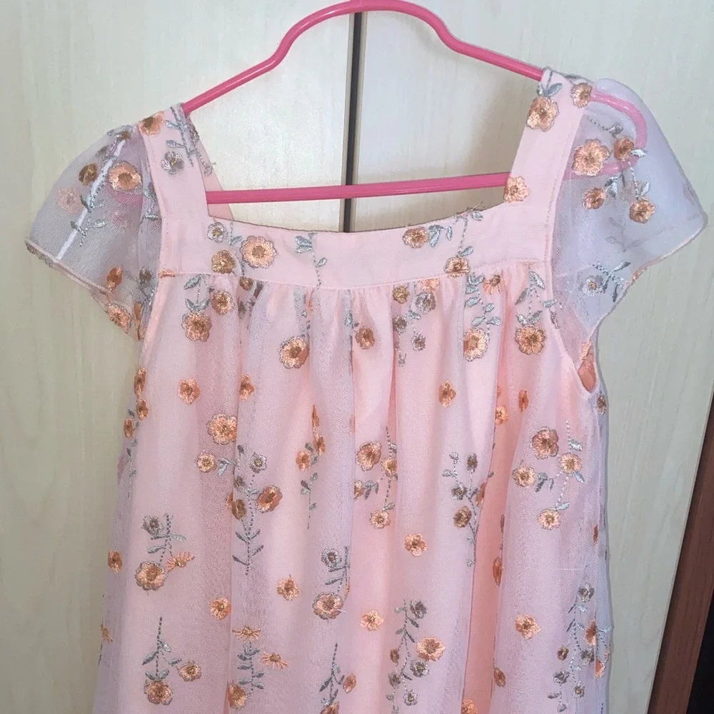 Gymboree Girls Embroidered Floral Mesh Ruffle Dress Size 10